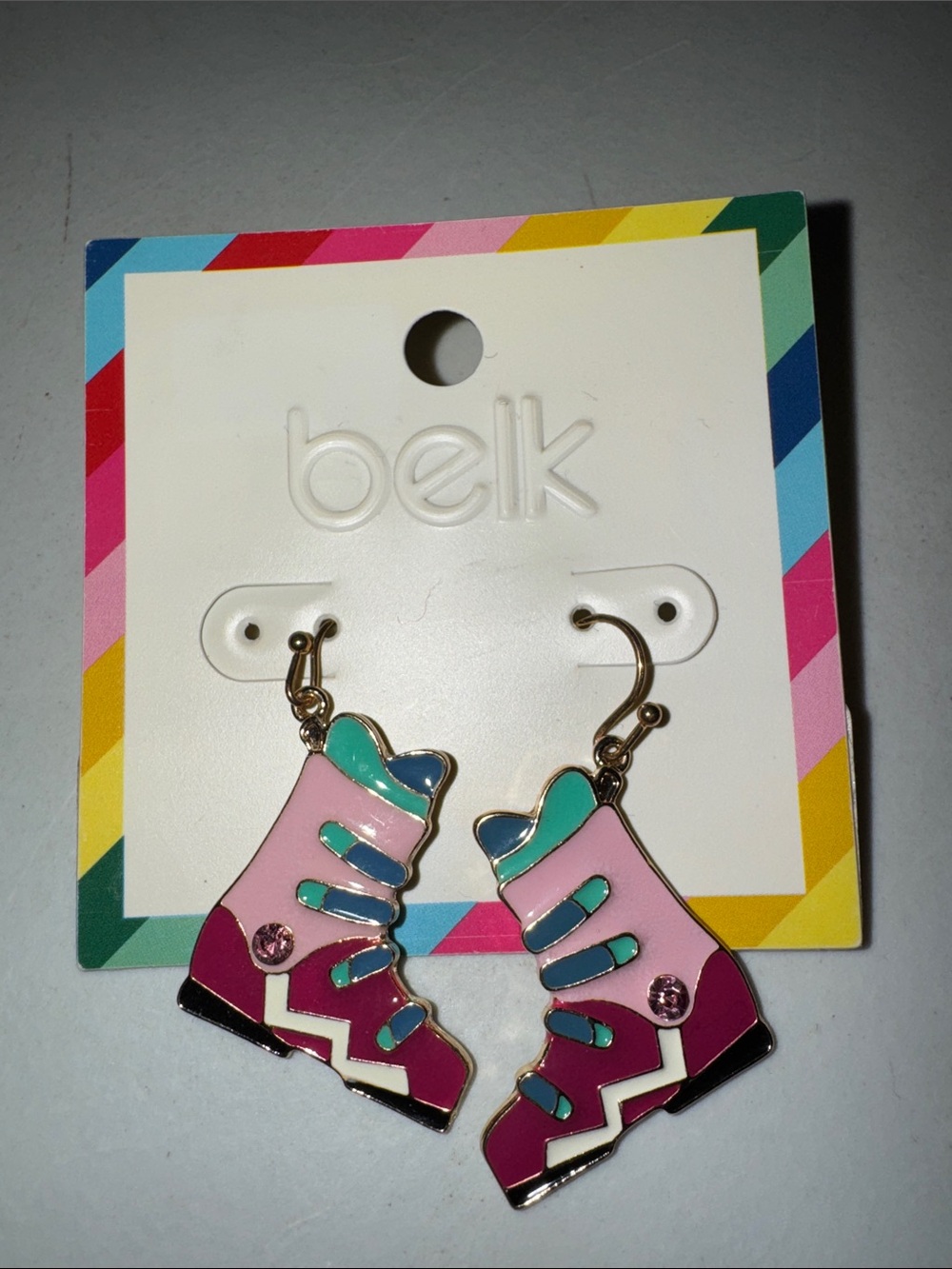 belk Pink Teal Magenta Roller Skate Dangle Earrings